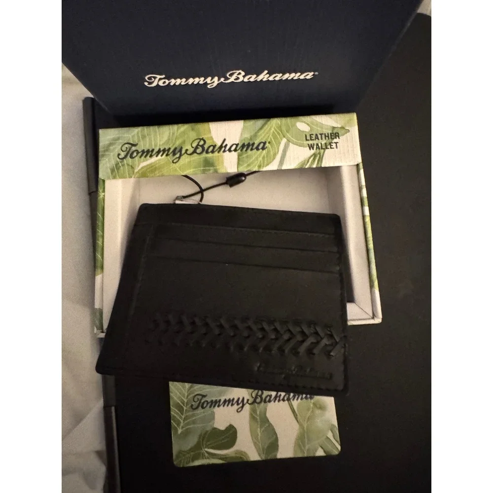 Tommy‎ Bahama Black Leather Wallet Card Case Mens With Gift Box